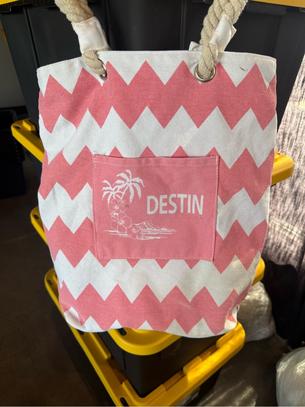 Destin Pink Chevron Canvas Tote with Rope Handles